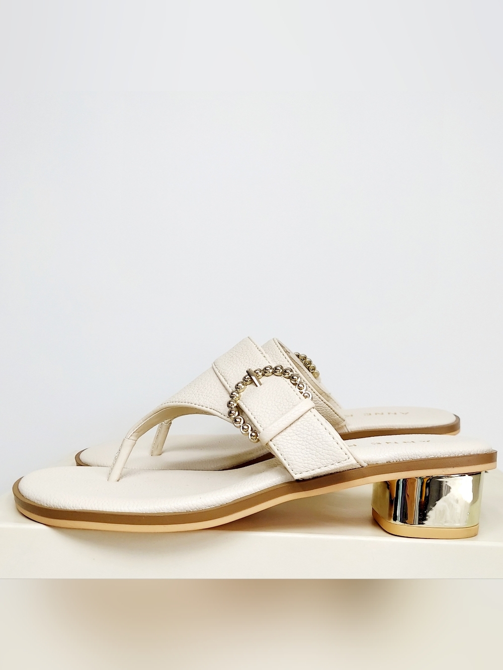 Anne Klein Ivory Thong Iflex Thessy Heel Sandal Women's Size 6.5 NWT Preppy - Picture 4 of 15